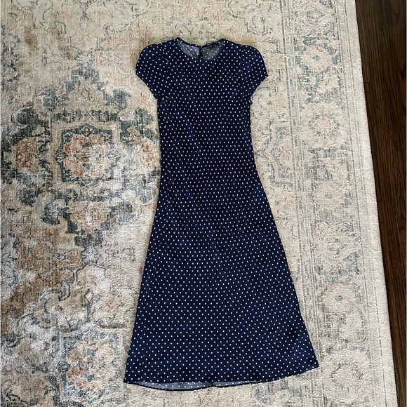 J.Crew navy polka dot Gwyneth Cupro-blend slip dress size 00 like new - Picture 4 of 6